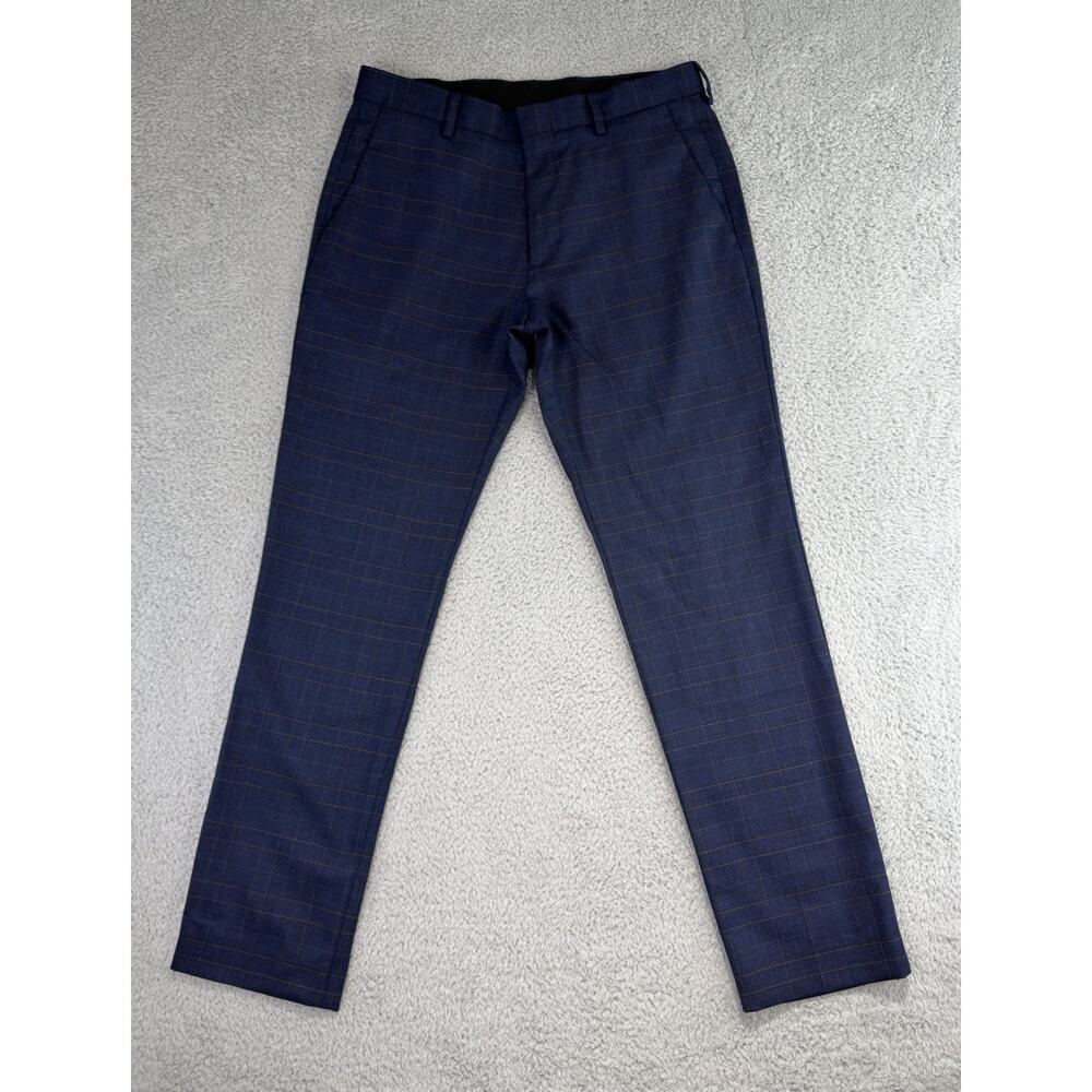 J.Crew Ludlow Slim Fit Four Season Wool Dress Pants Navy Plaid Men 30(30.5)x29.5